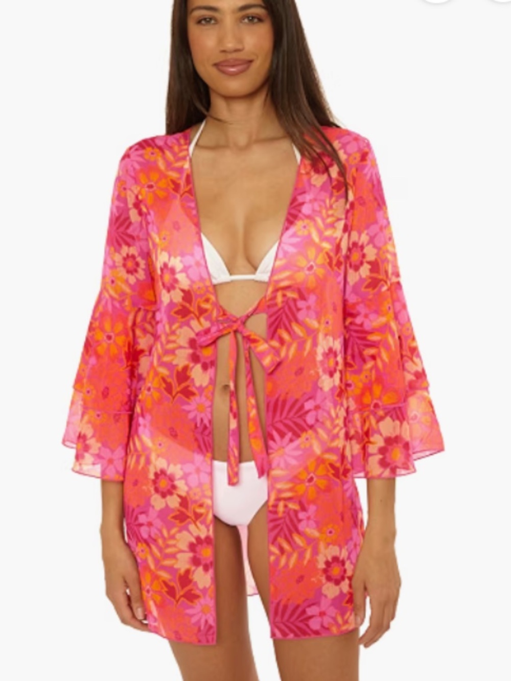 BECCA Women's Copacabana Tunic, Plunge Neck Beach Cover Up Swim Size L 8865